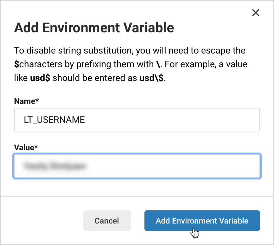 Add the LT_USERNAME Environment Variable in CircleCI