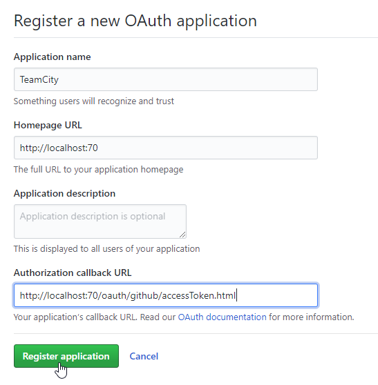 Registering OAuth Application on GitHub